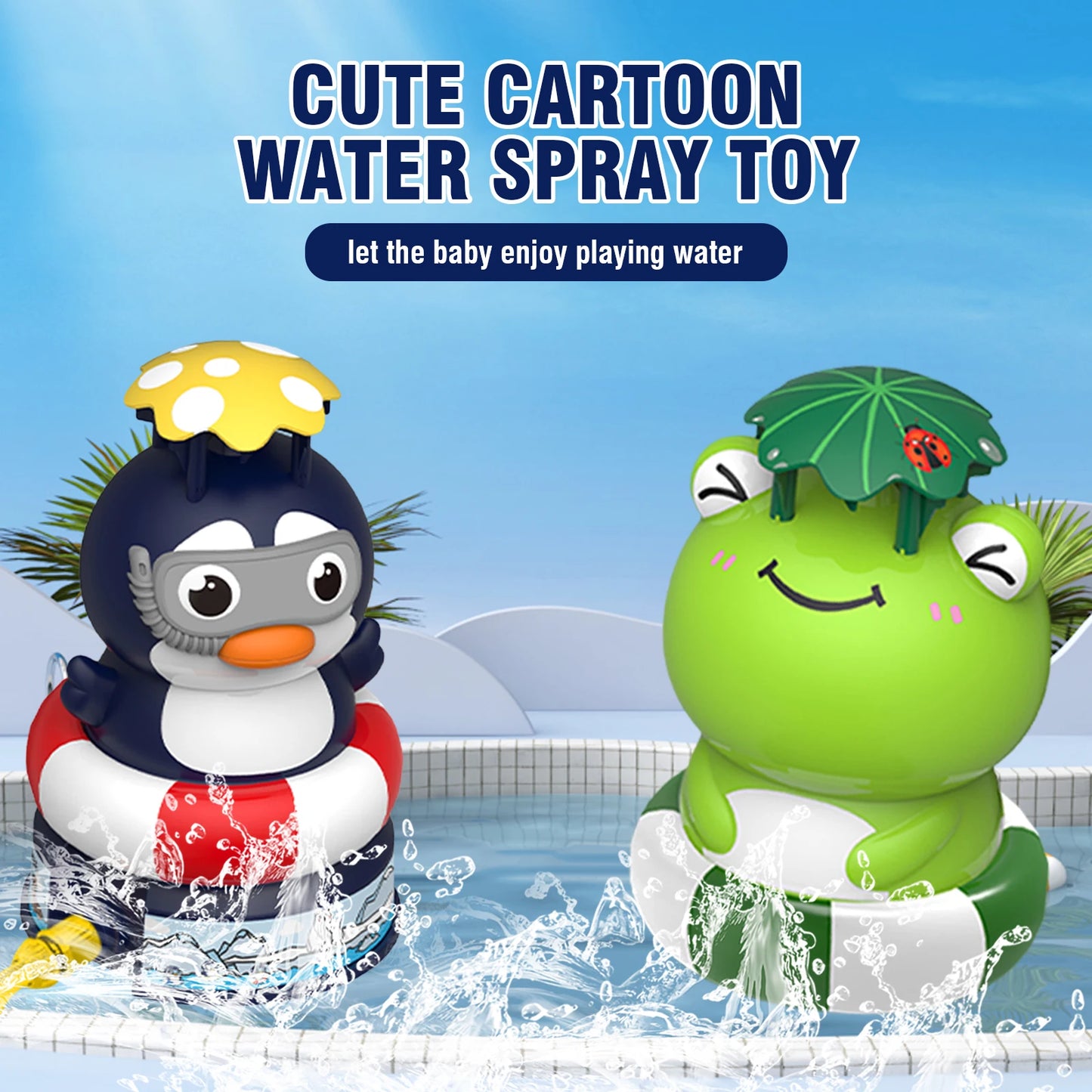 Outdoor Water Toy Baby Bath Toys Cartoon Frog Dinosaur Sprinkler Rotating Spray Garden Yard Fun Games Toys for Kids Boys Girls