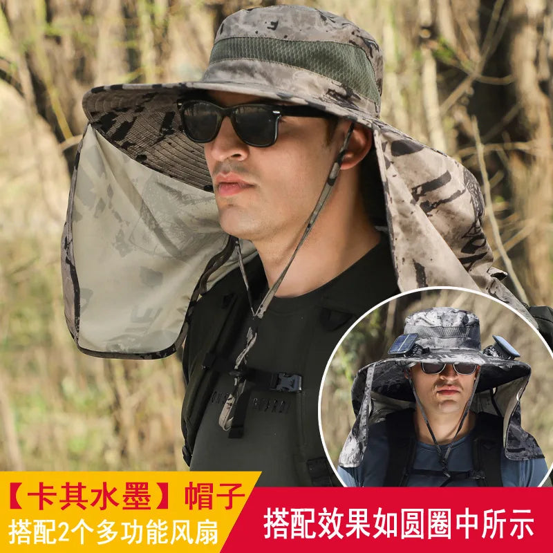 Sombrero Hat Summer Men Outdoor Fan Cap Multi-Purpose Rechargeable Big Wind Power Hat Big Brim Mountaineering Fisherman Hat Big