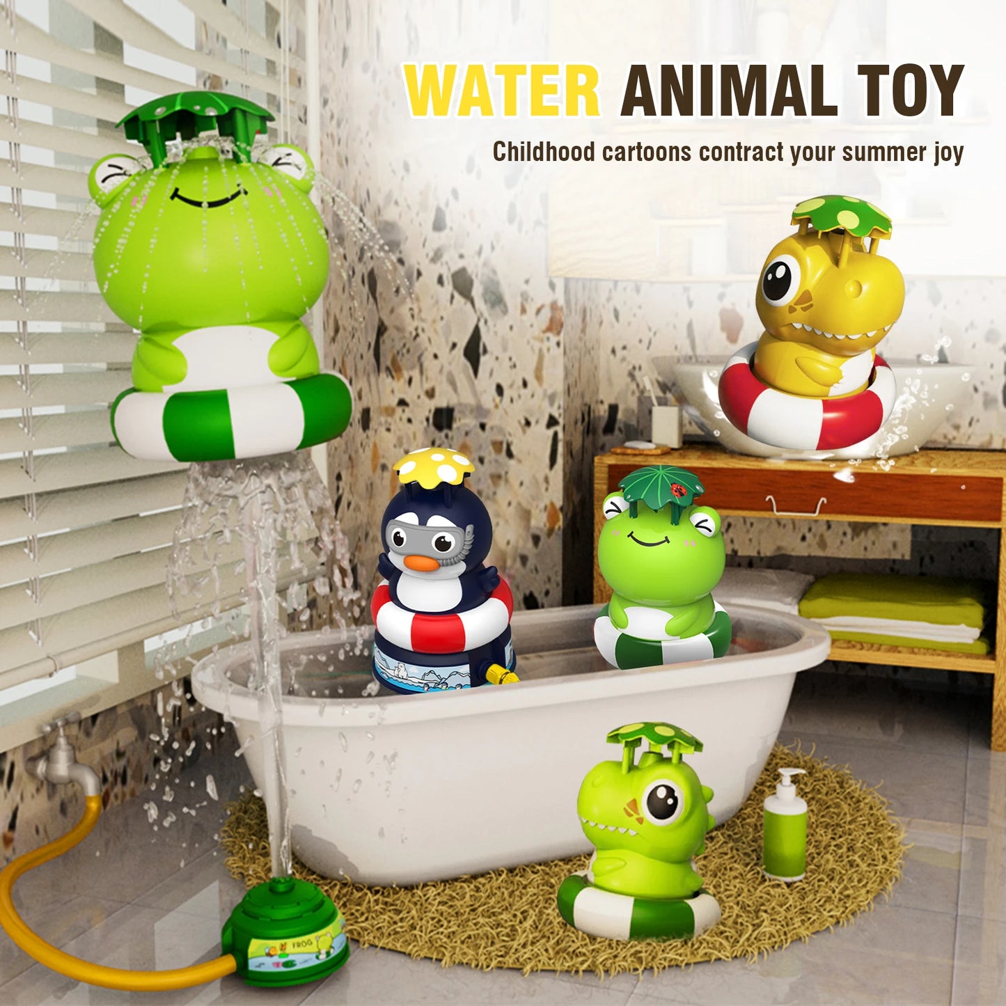 Outdoor Water Toy Baby Bath Toys Cartoon Frog Dinosaur Sprinkler Rotating Spray Garden Yard Fun Games Toys for Kids Boys Girls