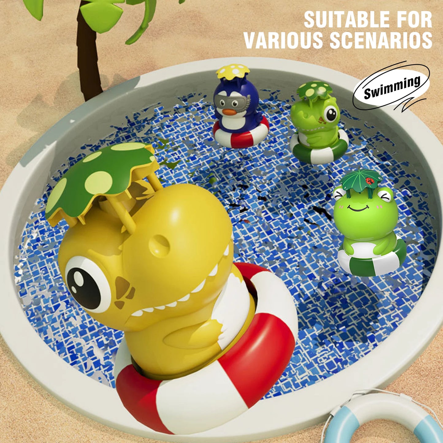 Outdoor Water Toy Baby Bath Toys Cartoon Frog Dinosaur Sprinkler Rotating Spray Garden Yard Fun Games Toys for Kids Boys Girls