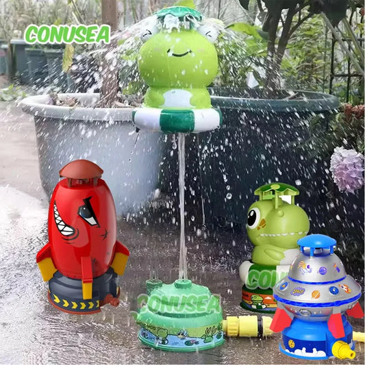 Outdoor Water Toy Baby Bath Toys Cartoon Frog Dinosaur Sprinkler Rotating Spray Garden Yard Fun Games Toys for Kids Boys Girls